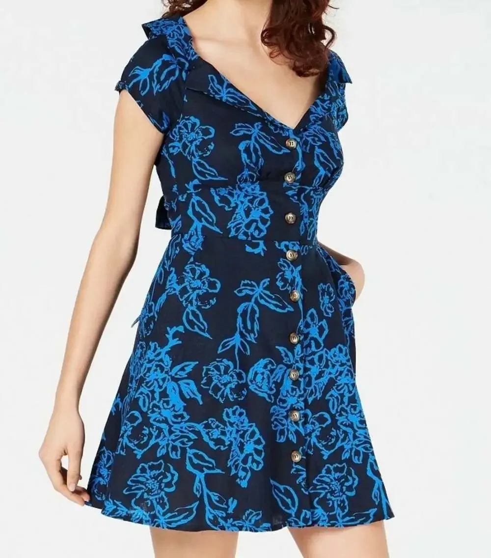 NEW Free People A Thing Called Love Mini Dress in Blue Navy Floral Size 8